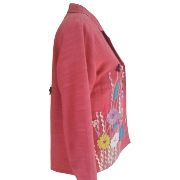 FLORAL Ribbon Art Appliqué Jacket  Rayon Cotton Blend Boho Bohemian NWOT - Picture 5 of 12